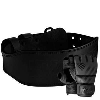 Black MMA Gloves + Gym Belt Bundle