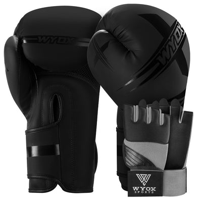 Black Boxing Gloves + Grey Neoprene Wraps Bundle