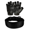 Black Gym Belt + Gym Gloves Bundle