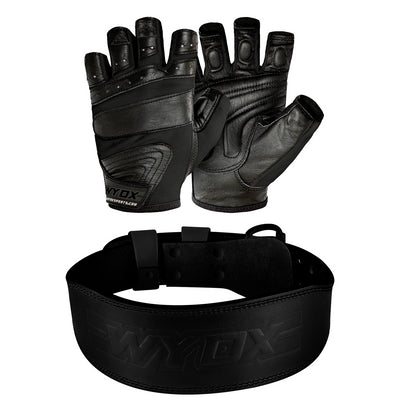 Black Gym Belt + Gym Gloves Bundle