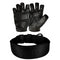 Black Gym Belt + Gym Gloves Bundle