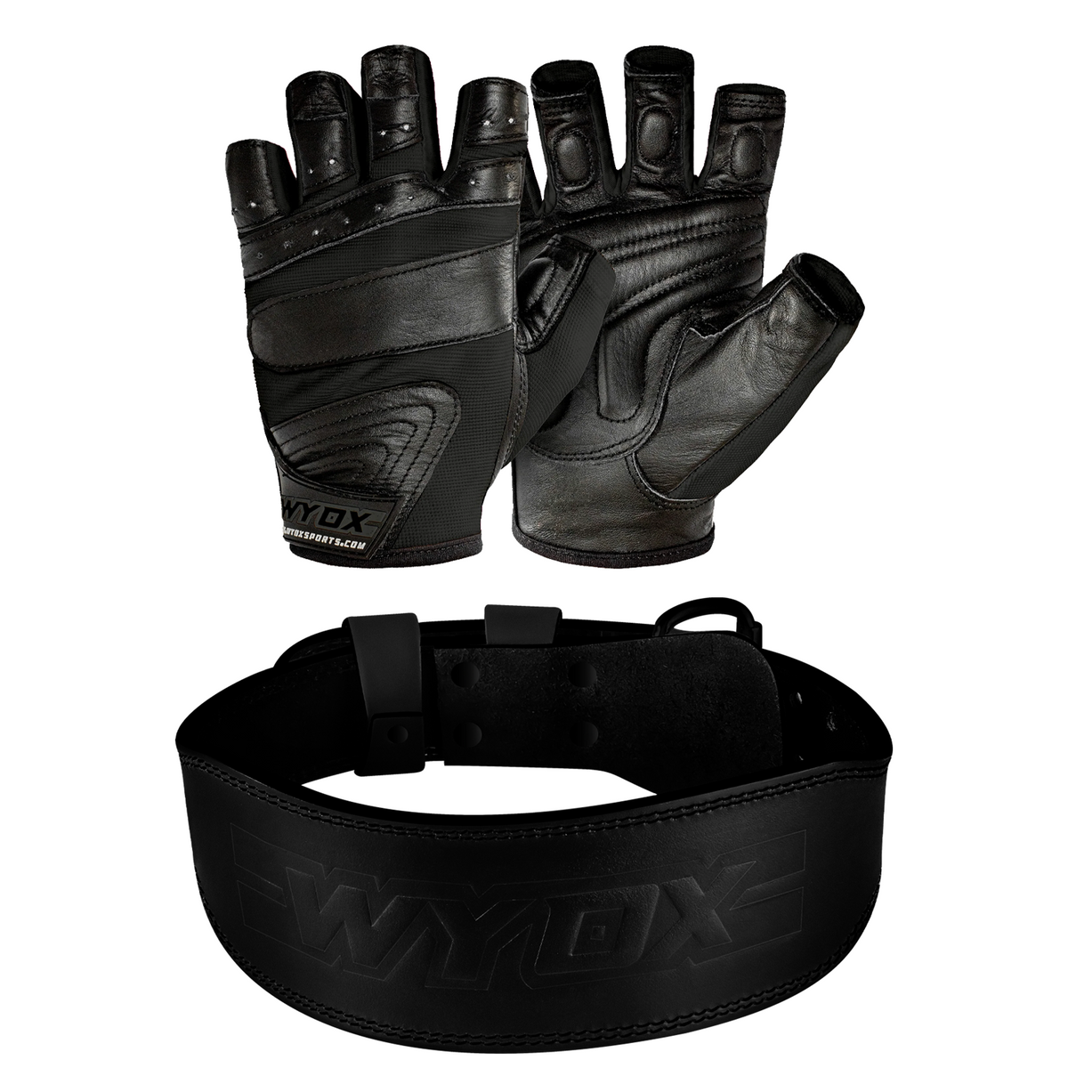 Black Gym Belt + Gym Gloves Bundle