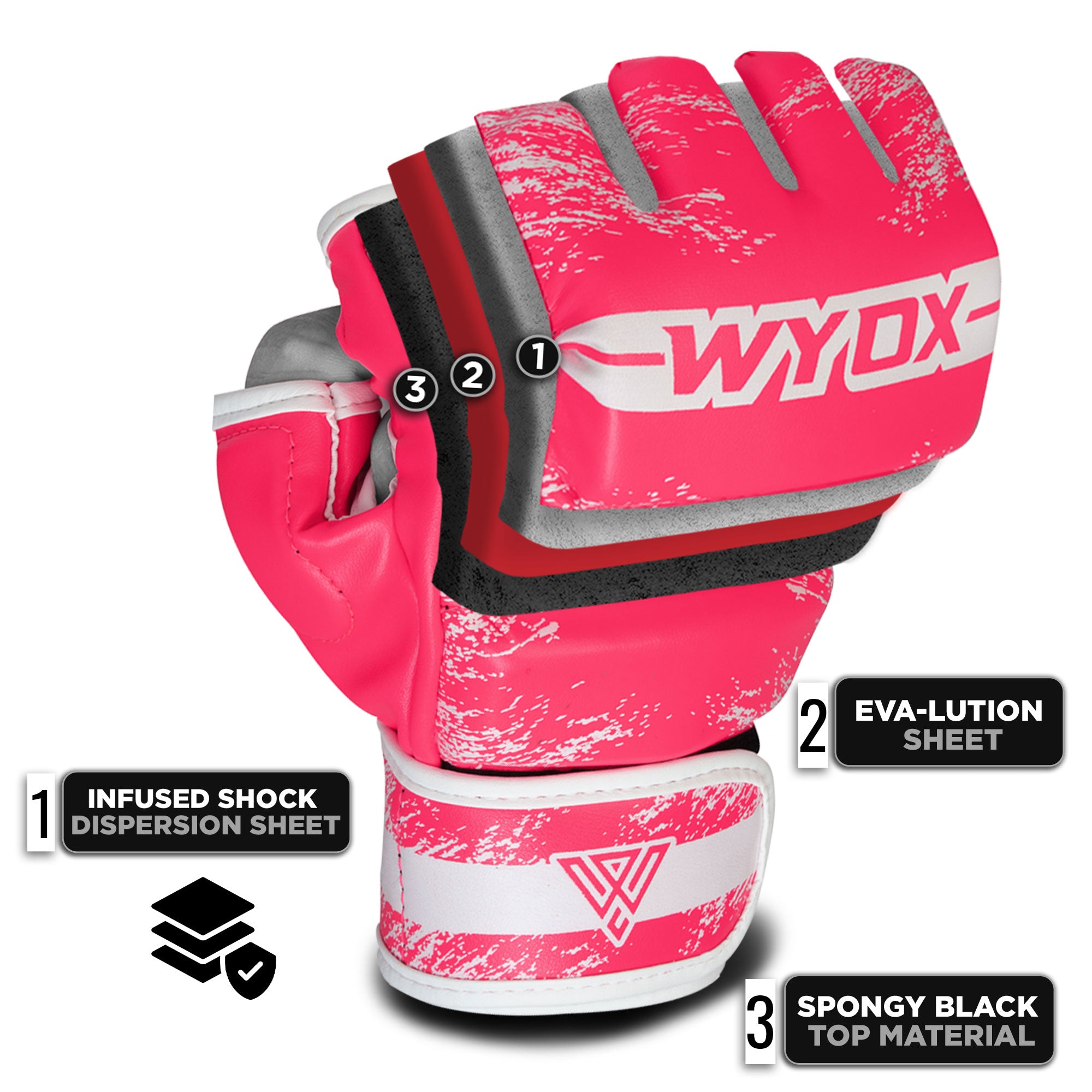 mma handschuhe pink Wyox MMA Gloves for Men Adults, Training & Sparring Gloves with Wrist Support, Padded Knuckle Protection for Boxing, Kickboxing & Martial Arts