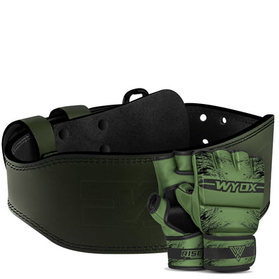 Army Green MMA Gloves + Gym Belt Bundle