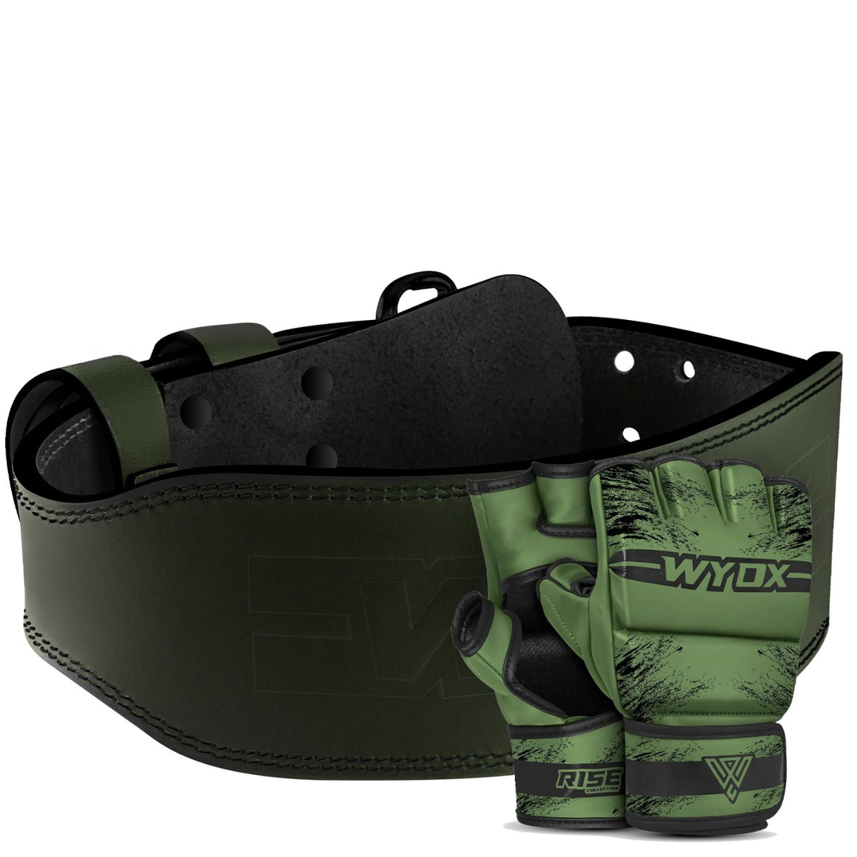 Army Green MMA Gloves + Gym Belt Bundle