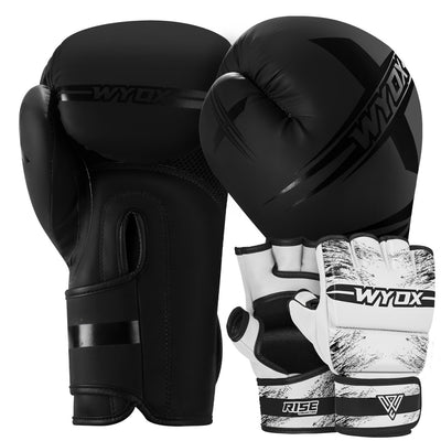 Black Boxing Gloves + White MMA Gloves Bundle