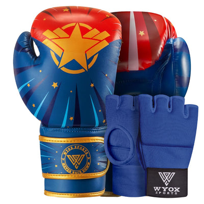 Golden Star Kids Boxing + Blue Gel Hosiery Gloves Bundle
