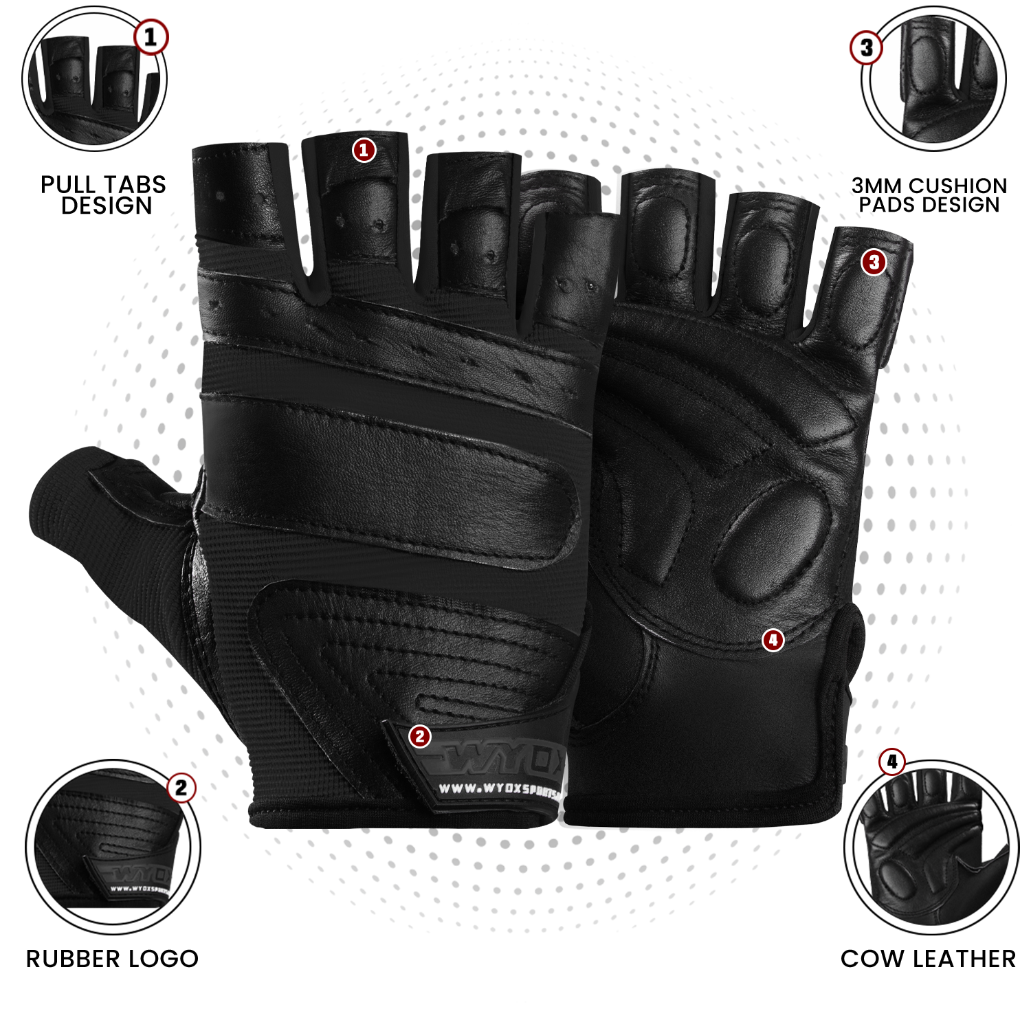WYOX Weight Lifting Gloves for Gym Fitness Workout Anti Slip Padded Palm Gym Gloves for Women Men Half Finger Exercise Gloves for Bodybuilding